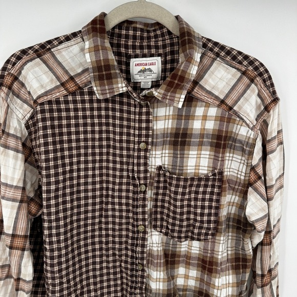 American Eagle Outfitters Plaid Patchwork Long‎ Sleeve Button Up Women Small - Picture 2 of 9